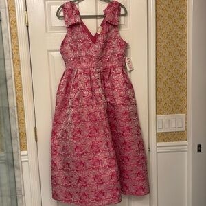 Pink dress with bows on shoulder